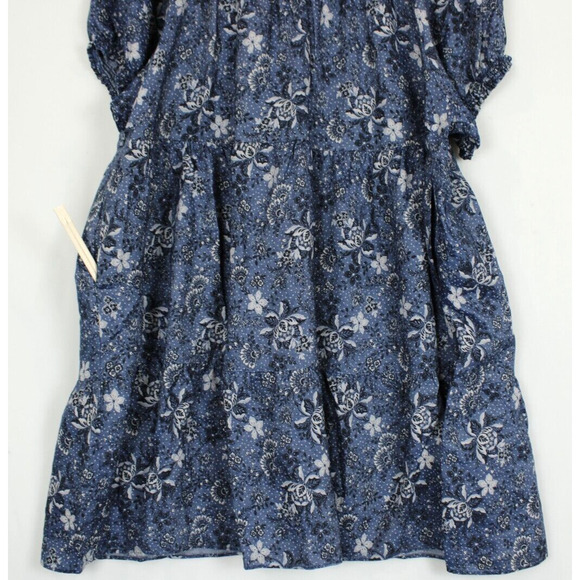Torrid Mini Chambray Dress Women 2X Puff Short Sleeves Smocked Neck Blue Floral - Picture 11 of 12